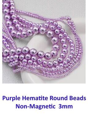 Purple Hematite Round Beads Non-Magnetic  3mm